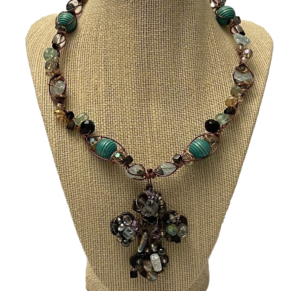 Beaded Cross Necklace - Hand crafted